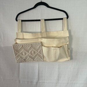 Conforming Macrame Boho Dorm Bed Caddy Organizer Remote Cream - 0198
